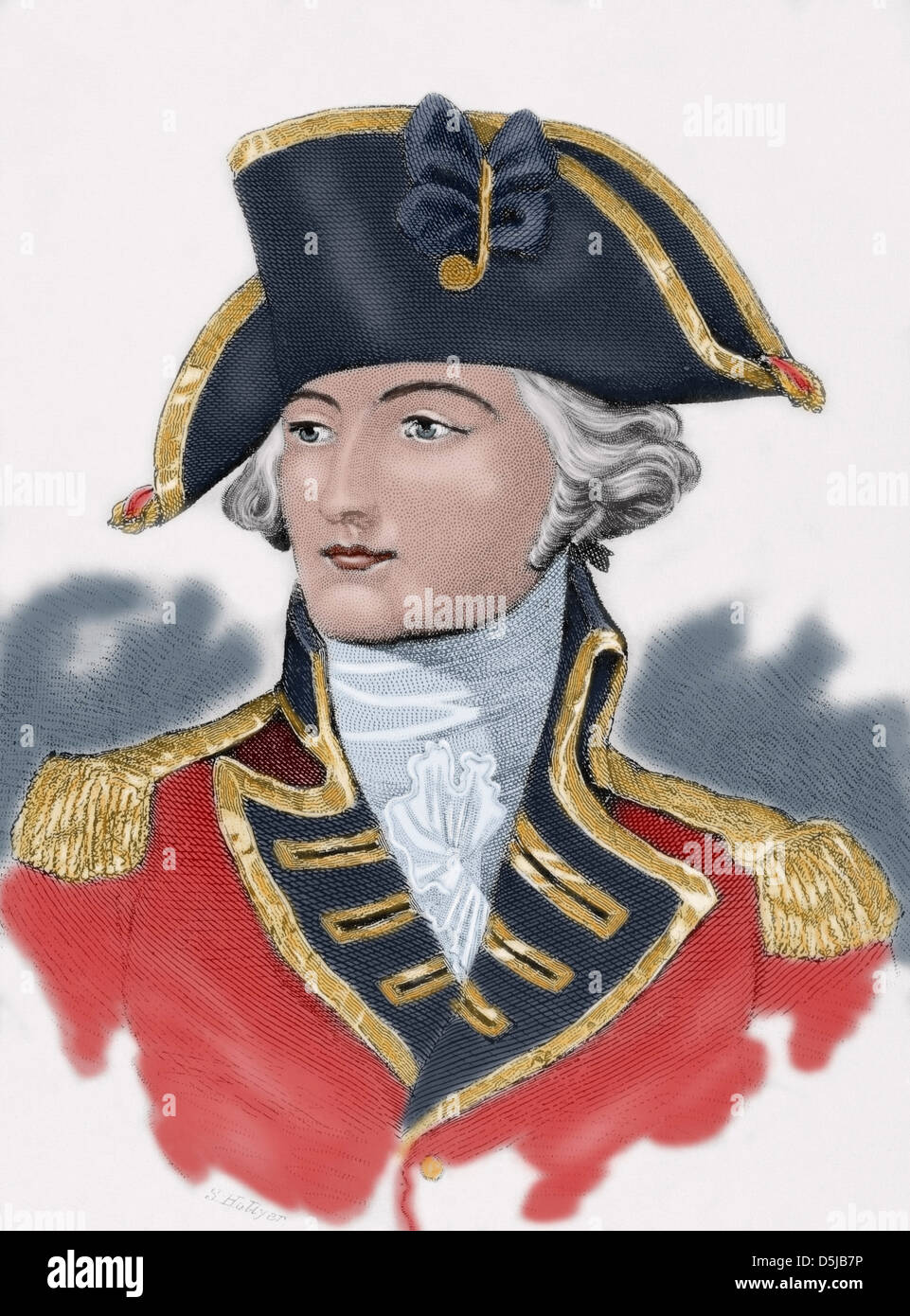 John Burgoyne (1722-1792). British General and playwright. Engraving in The American Revolution. Colored. Stock Photo