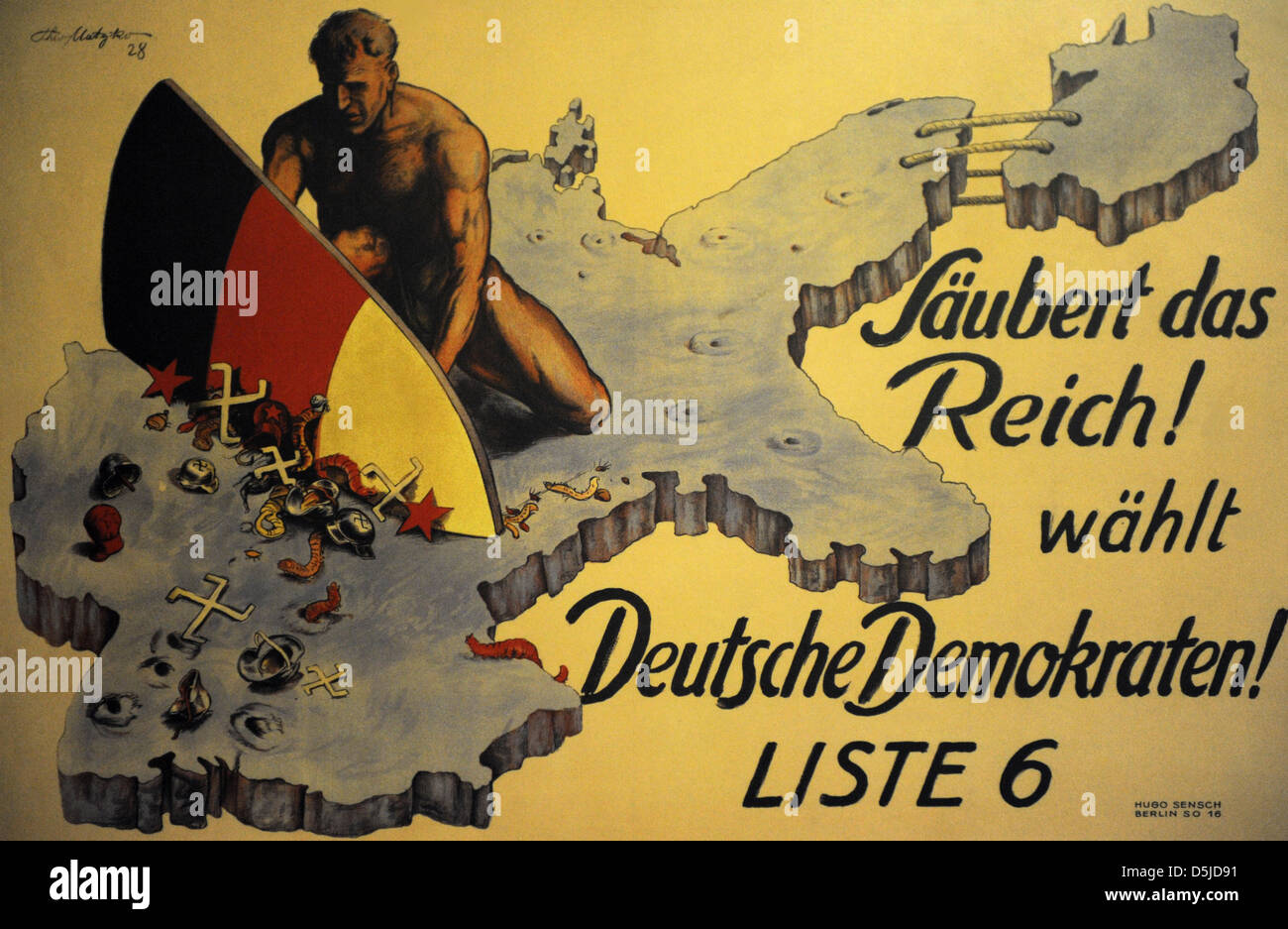 DDP poster for the Reichstag elections. May, 1928. Clean up the Reich! Vote German Democrat!. Germany. Stock Photo