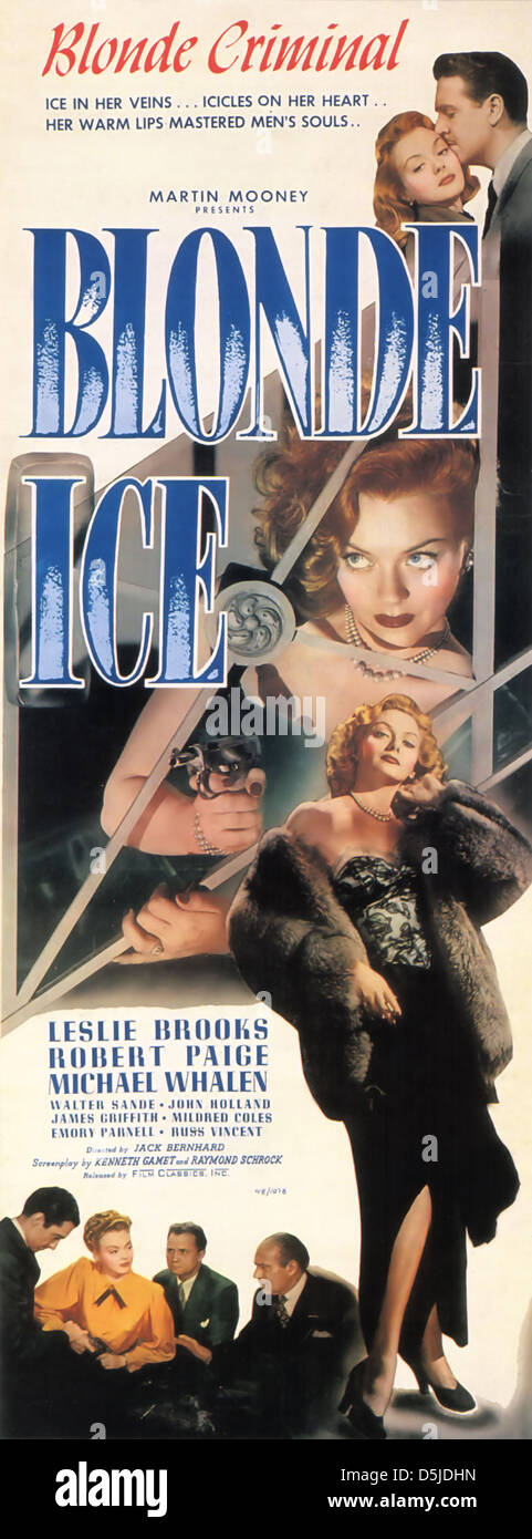 BLONDE ICE Poster for 1948 Martin Mooney Productions film noir with Leslie Brooks and Robert Paige Stock Photo