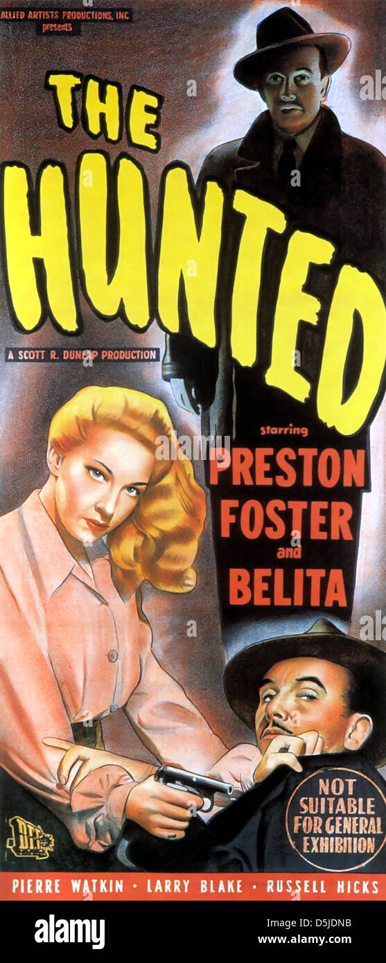 THE HUNTED Poster for 1948 Allied Artists film with Belita and Preston Foster Stock Photo