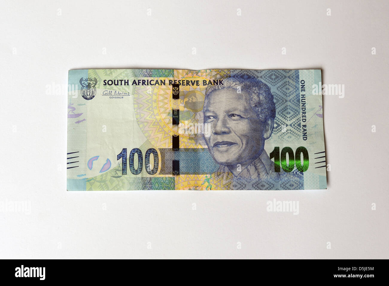 The newly designed South African 100 Rand bank note with the face of