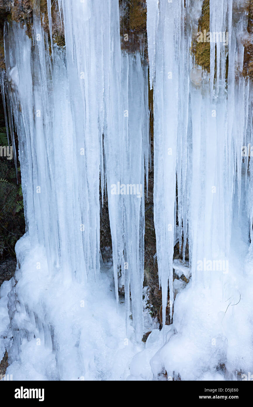 Icicles in the Clydach Gorge, Wales, UK Stock Photo