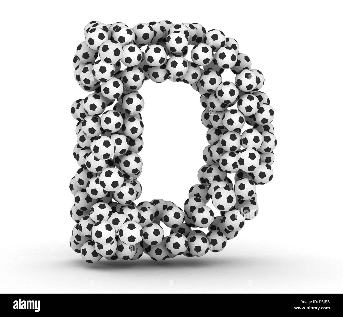 Letter D from soccer football balls isolated on white background Stock Photo