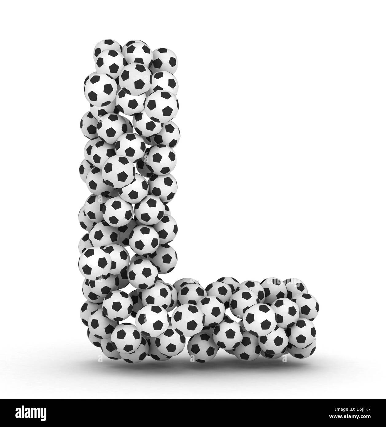 Letter L from soccer football balls isolated on white background Stock Photo