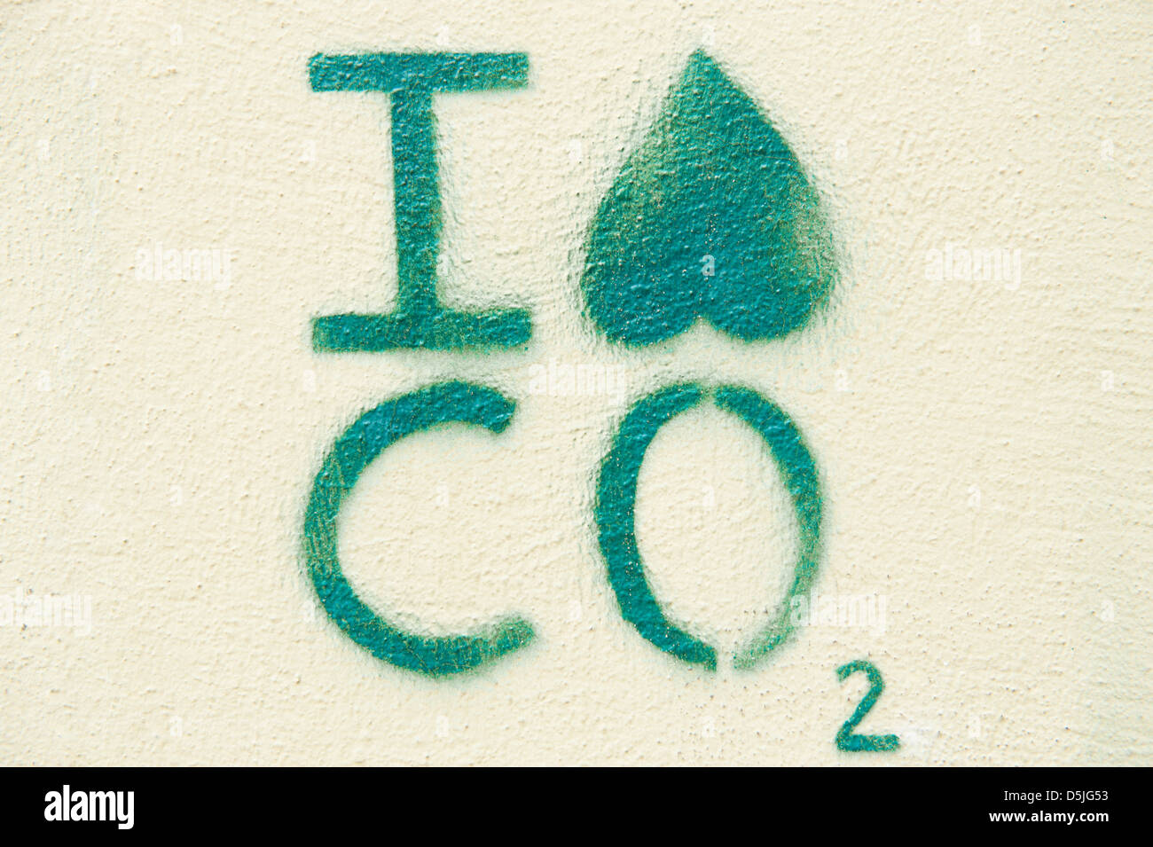 Graffiti on a wall expressing dislike or hatred of CO2 ('I hate CO2'); a green or environmental statement Stock Photo