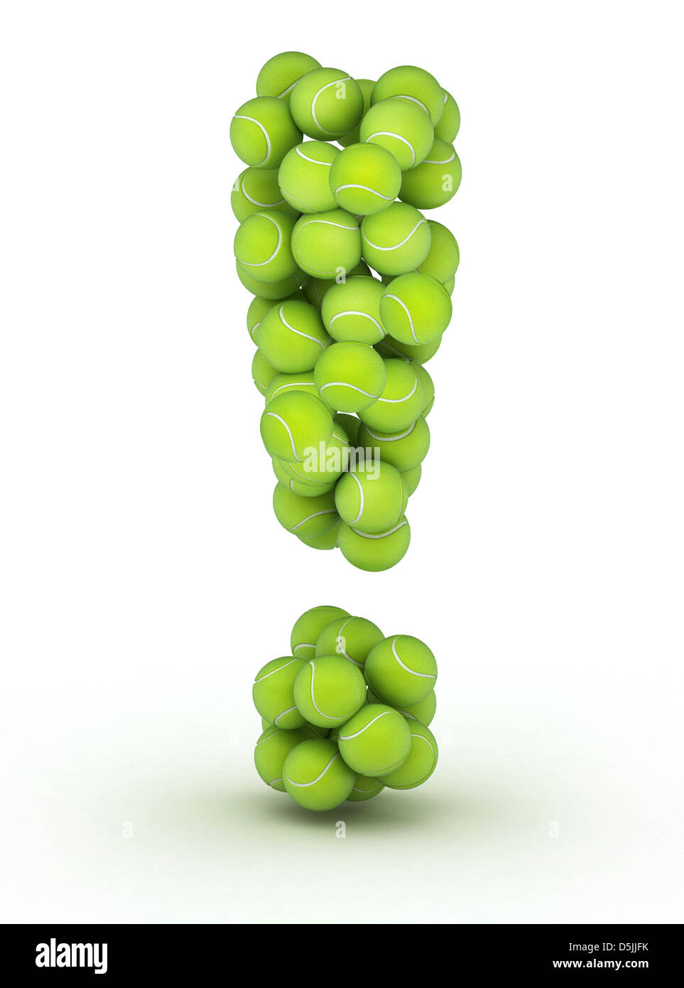 Exclamation mark, alphabet of tennis balls on white background Stock