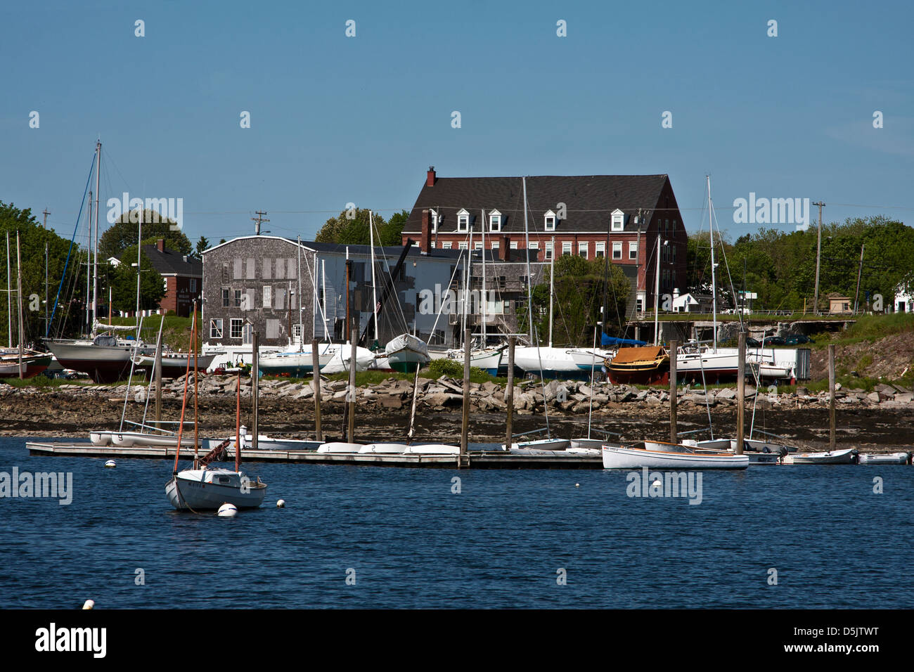 Rockland Maine, view of the leisure craft waterfront of Rockland, Maine, with its docks and