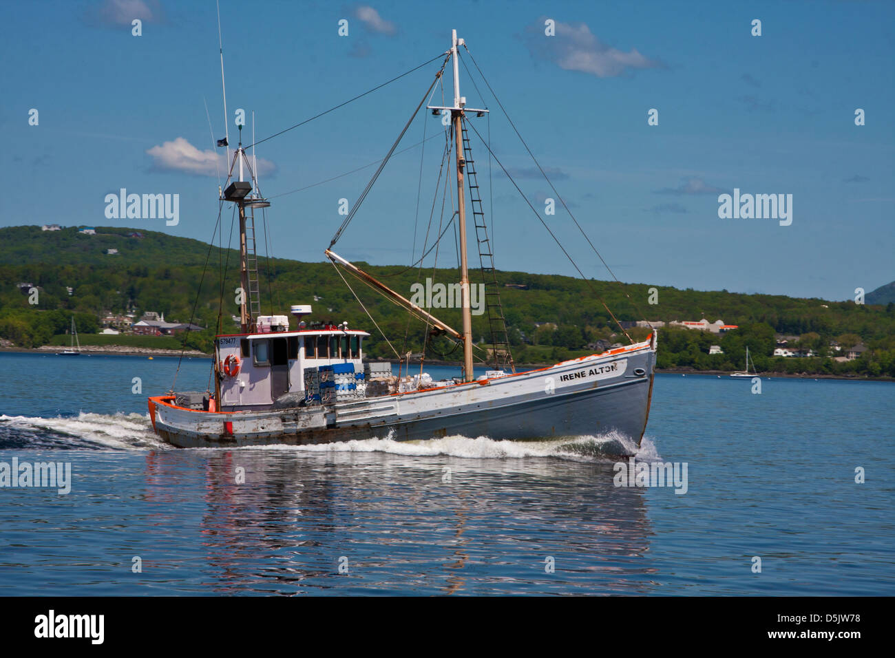The interisland supply boat and fishing vessel Irene Alton in Rockland Maine Harbor setting off