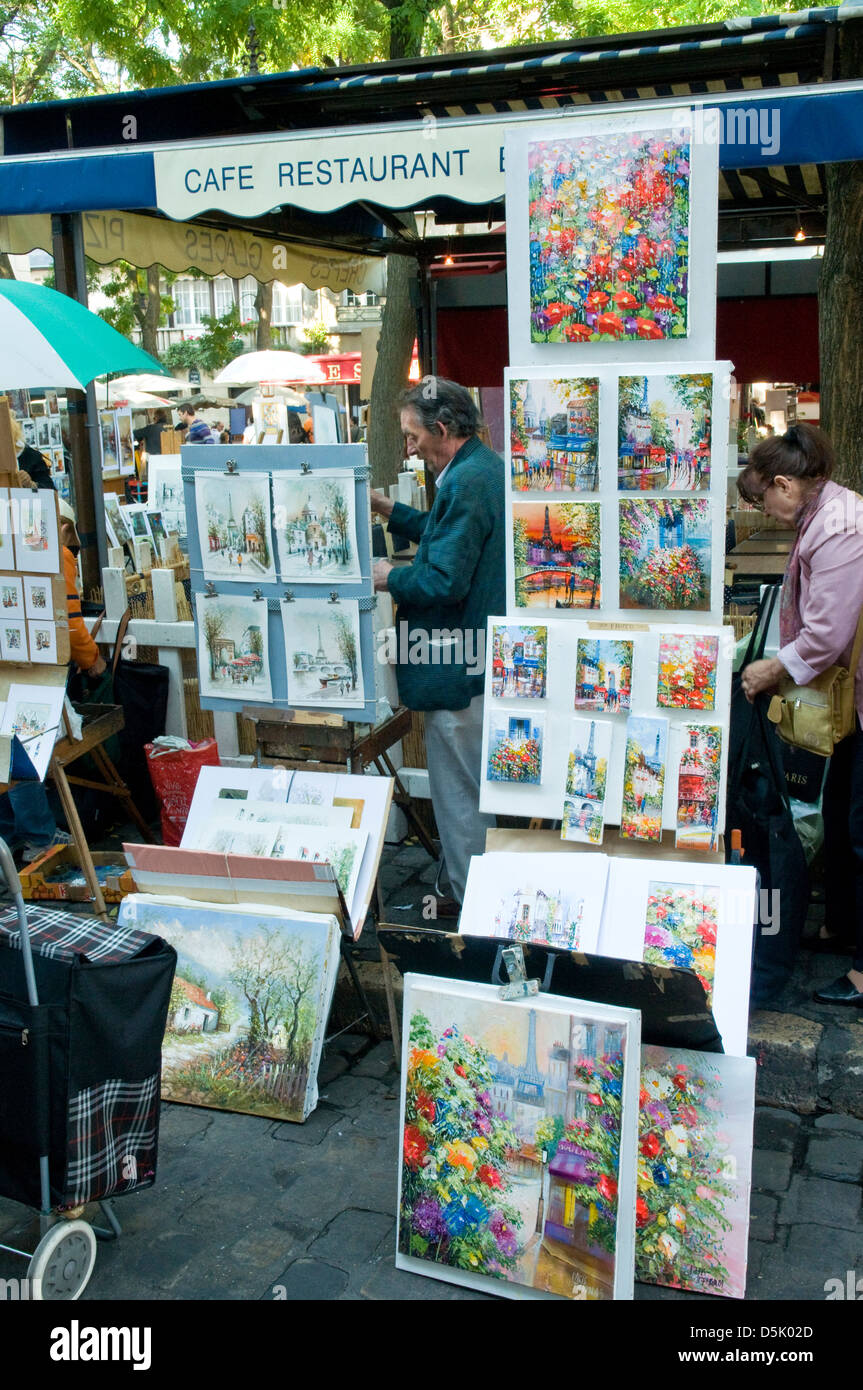 Art in Place du Tertre, Montmartre, Paris, France Stock Photo