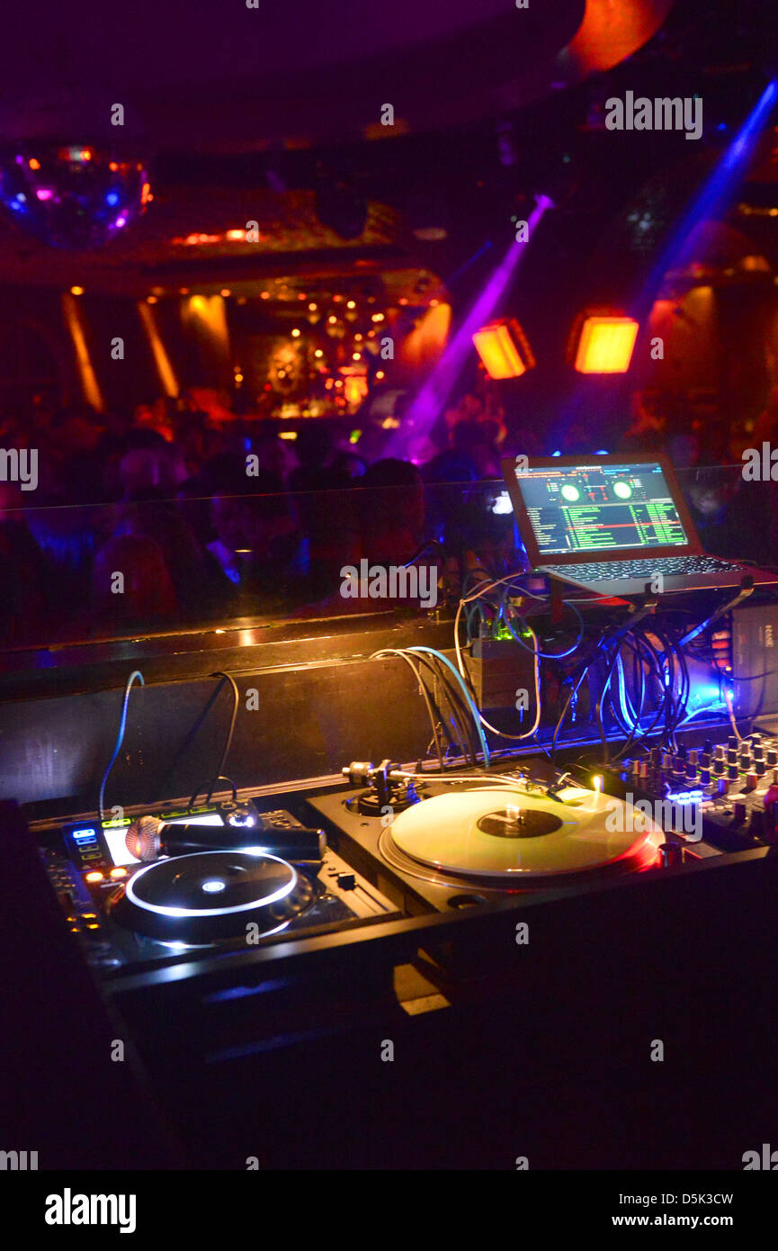 A DJ mixer in a night club Stock Photo