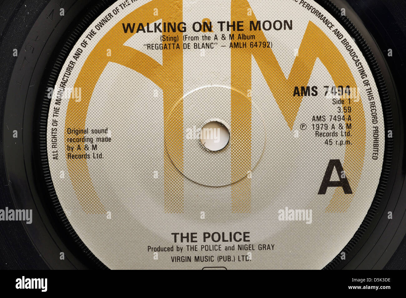 The Police Walking on the Moon 7' single record label Stock Photo