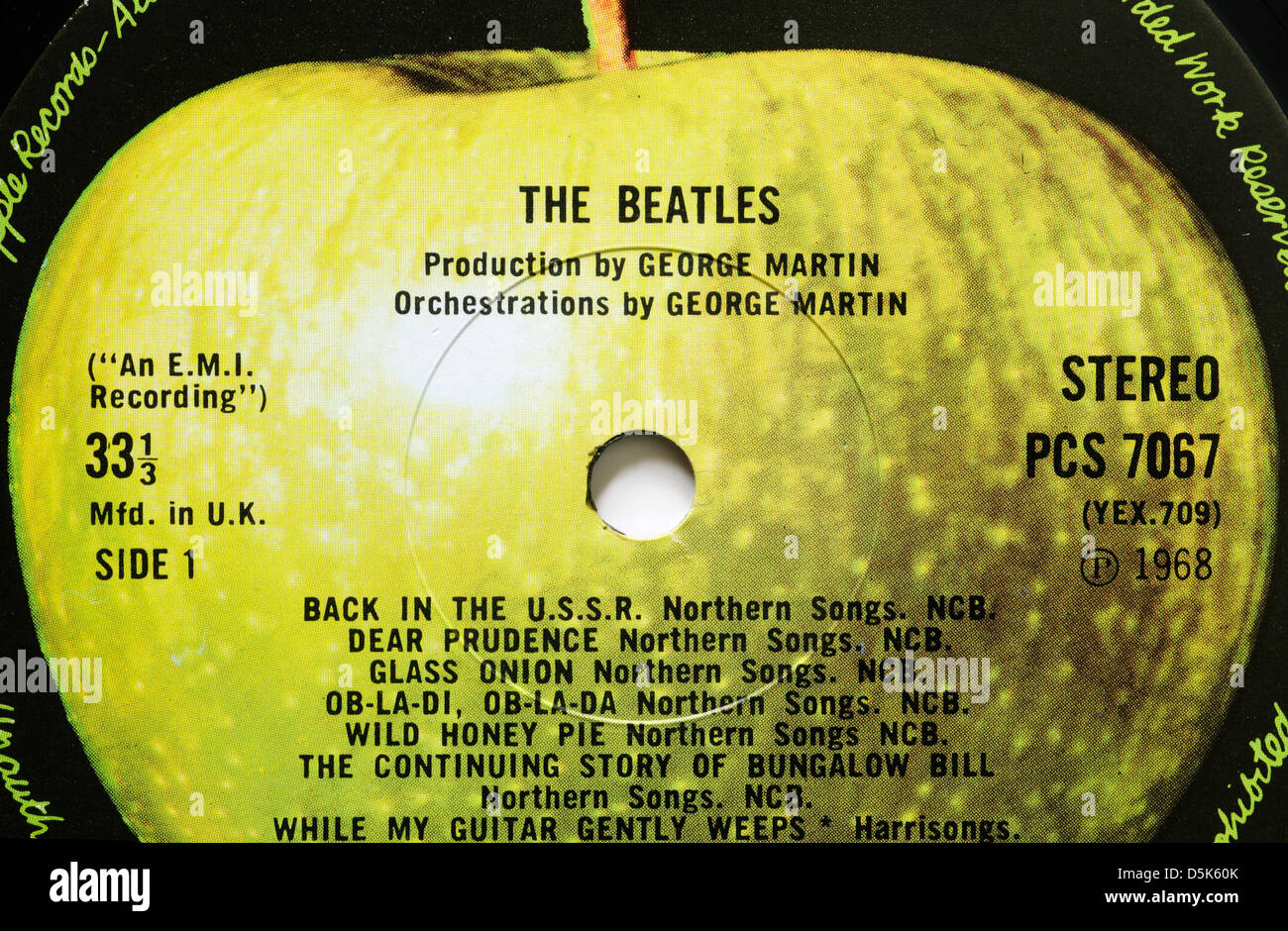 The Beatles White Album Apple record label, with classic tracks Back in the USSR, Dear Prudence and Ob-la-di ob-la-da Stock Photo