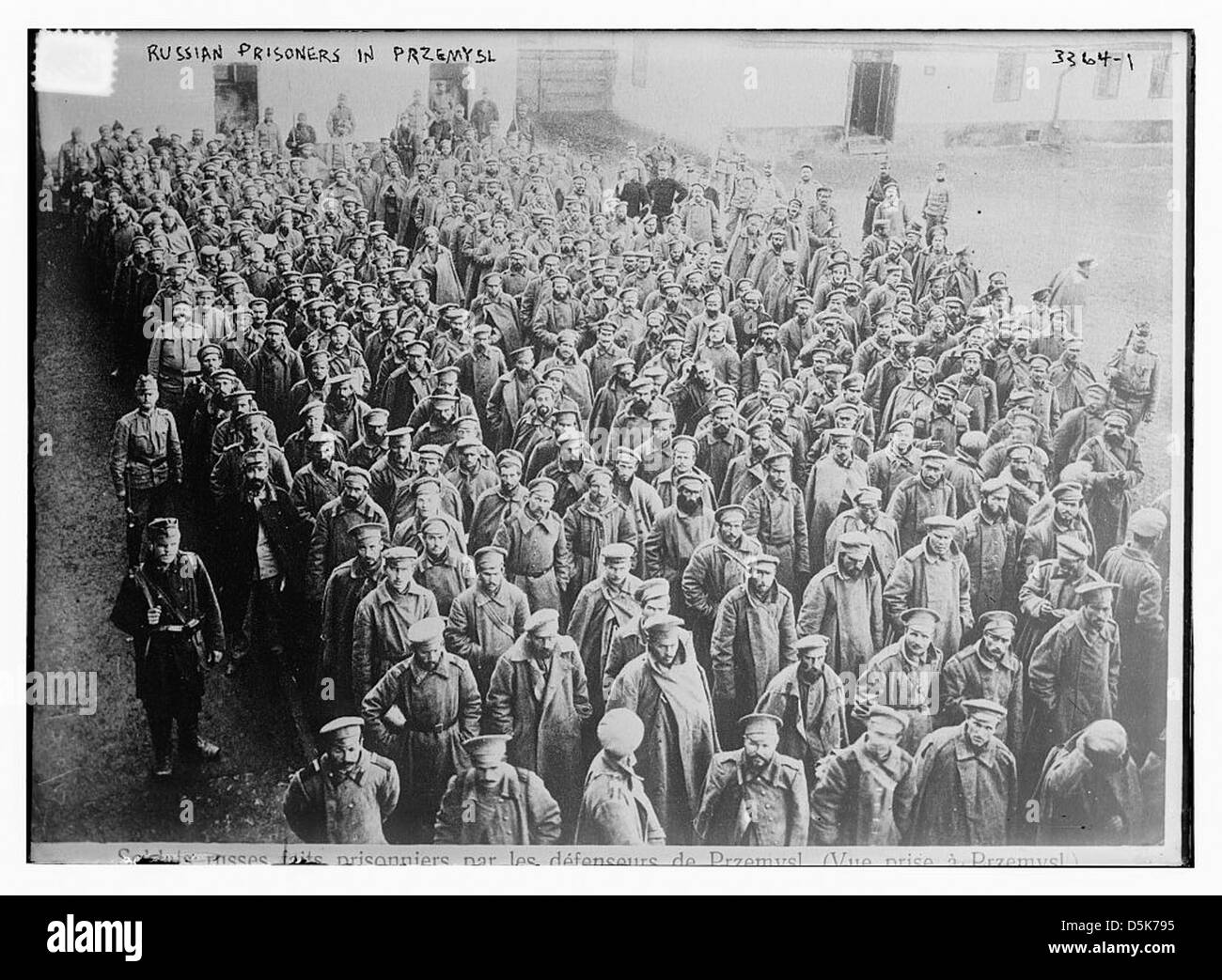 A photograph depicting a group of Russian prisoners in Przemysl, with ...