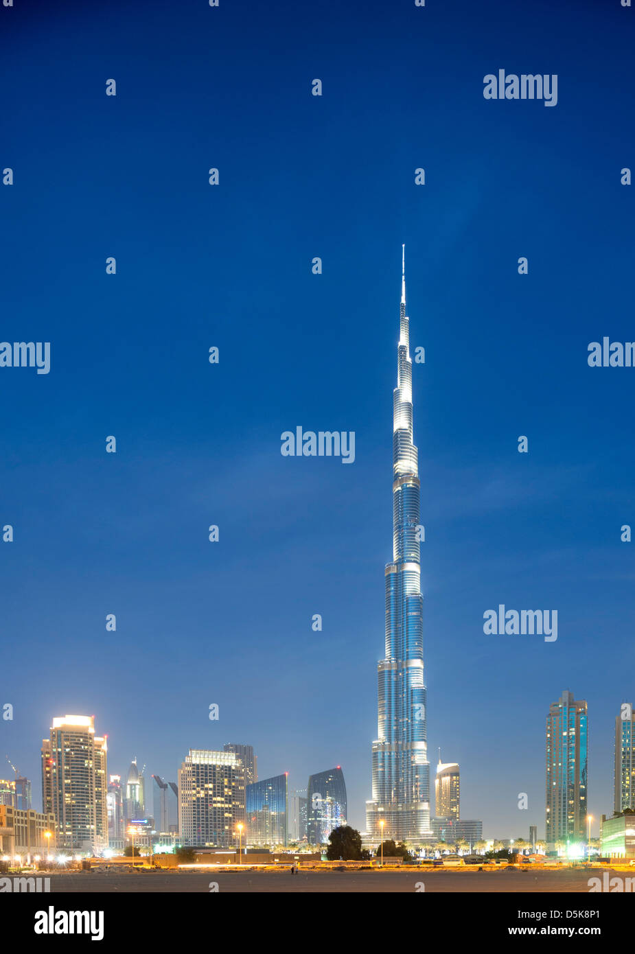 Night view of Burj Khalifa tower , the world's tallest structure , Dubai United Arab Emirates UAE Stock Photo