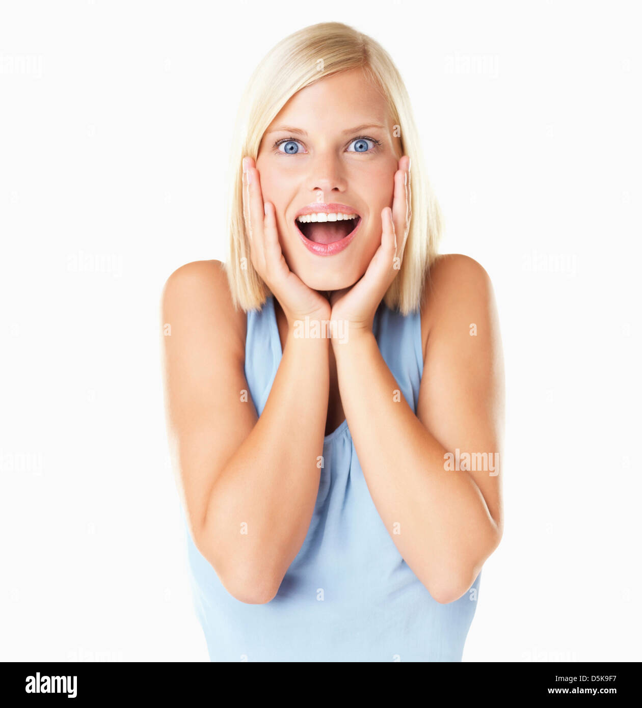 Surprised blonde woman standing mouth hi-res stock photography and ...