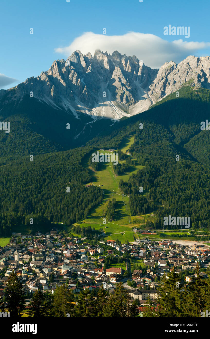 Haunold Baranci and San Candido, the Dolomites, Italy Stock Photo