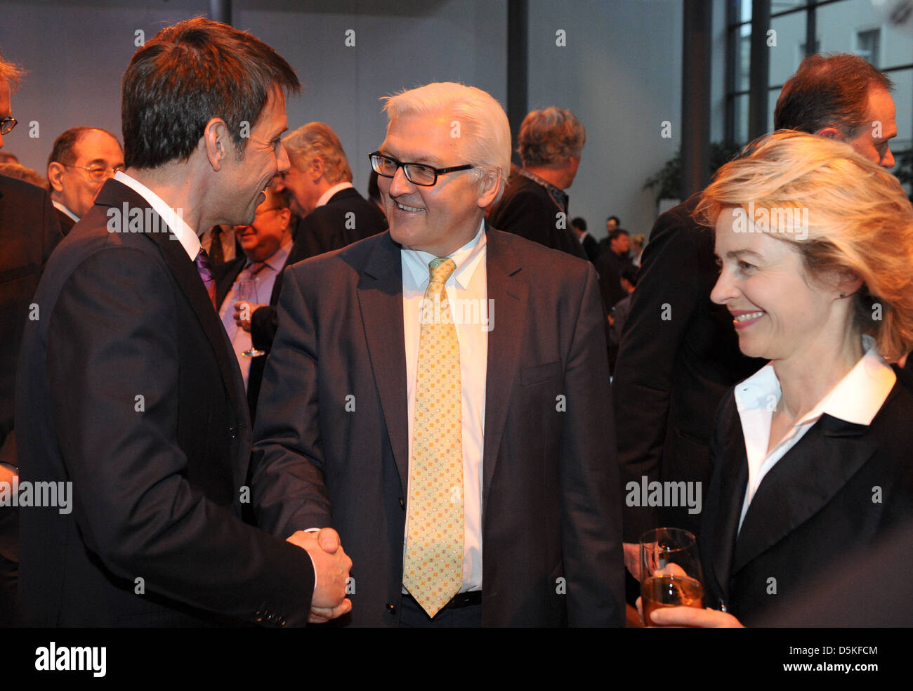 RenŽ Obermann and Frank-Walter Steinmeier and Ursula von der Leyen at manager meeting ofgerman telekom at Atrium Berlin, Stock Photo
