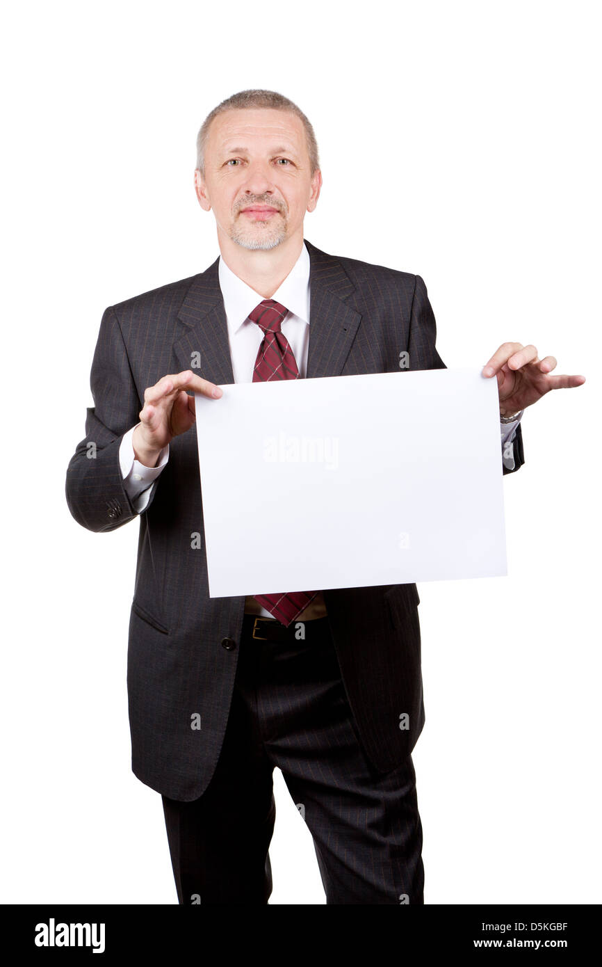 Businessman holding blank sheet of paper Stock Photo - Alamy