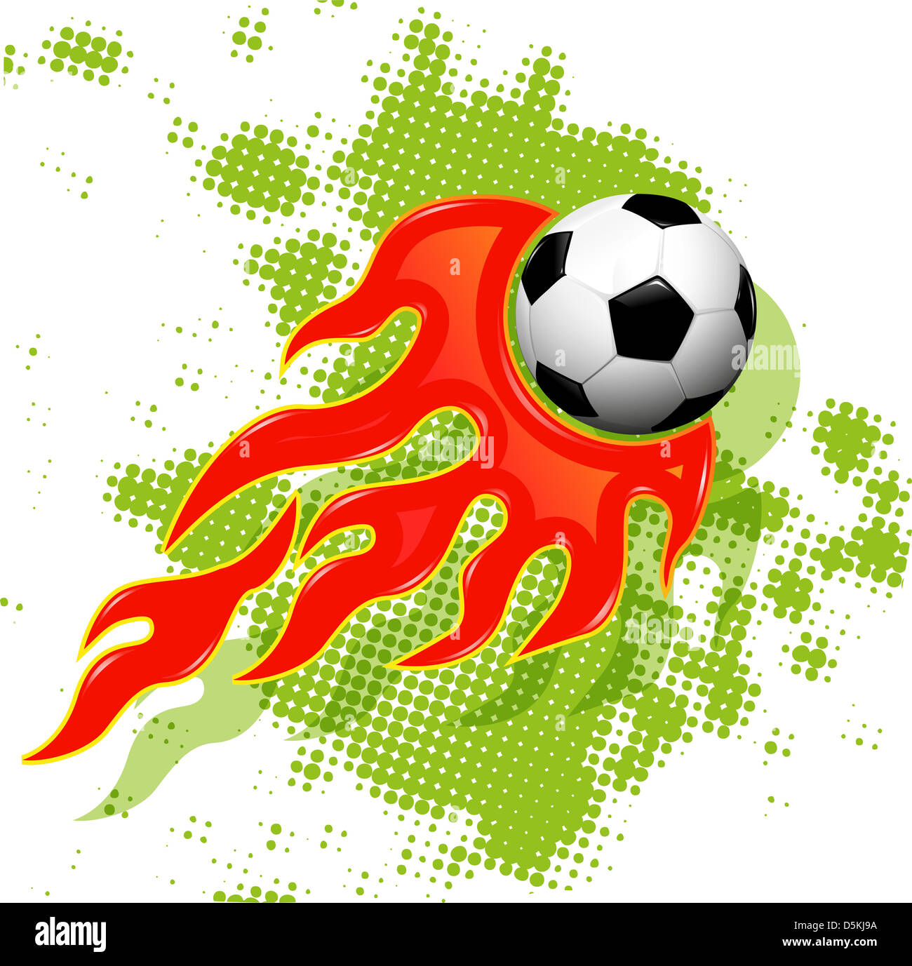 illustration soccer ball on fire on abstract green background Stock ...