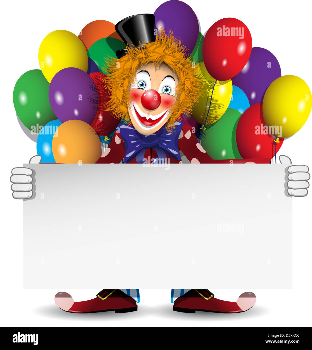 illustration redhead clown with a banner and balloons Stock Photo - Alamy