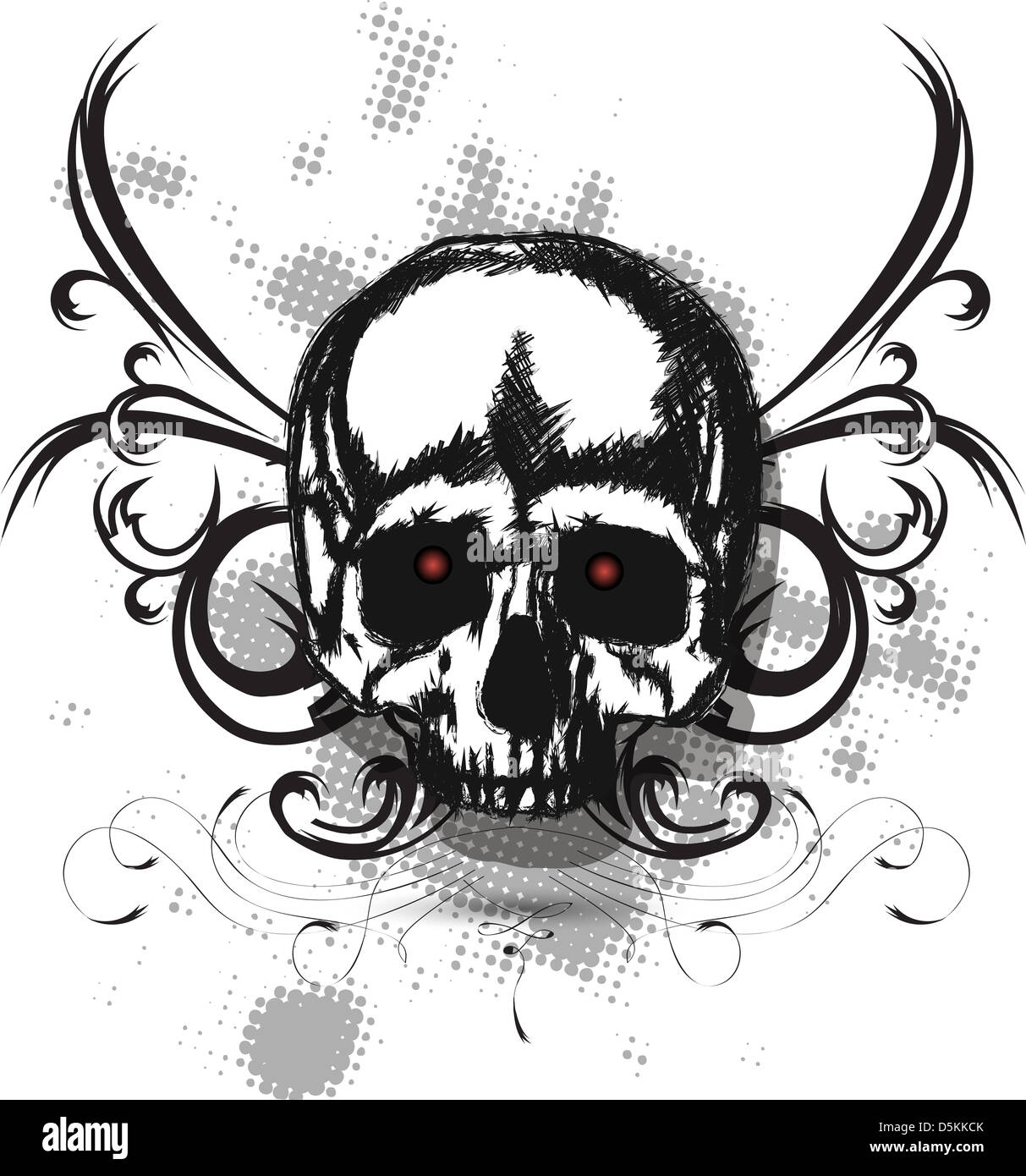 illustration with black skull design on a white background Stock Photo ...