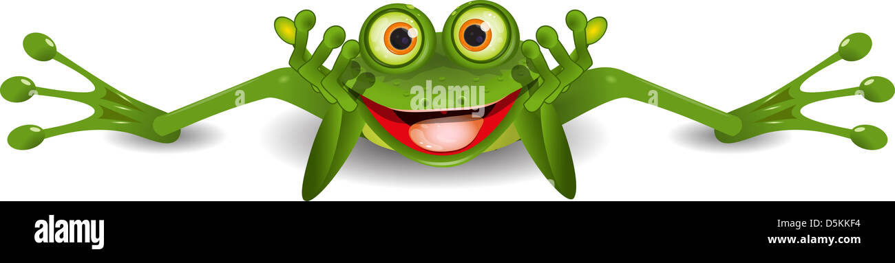 illustration funny green frog is on his stomach Stock Photo