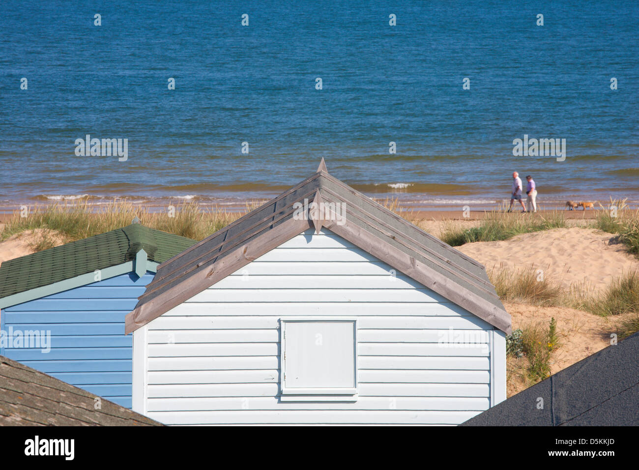 OLD HUNSTANTON; NORFOLK; BEACH HUTS; ENGLAND; ENGLISH; SEA; HORIZON; SAND DUNES; SEASIDE Stock