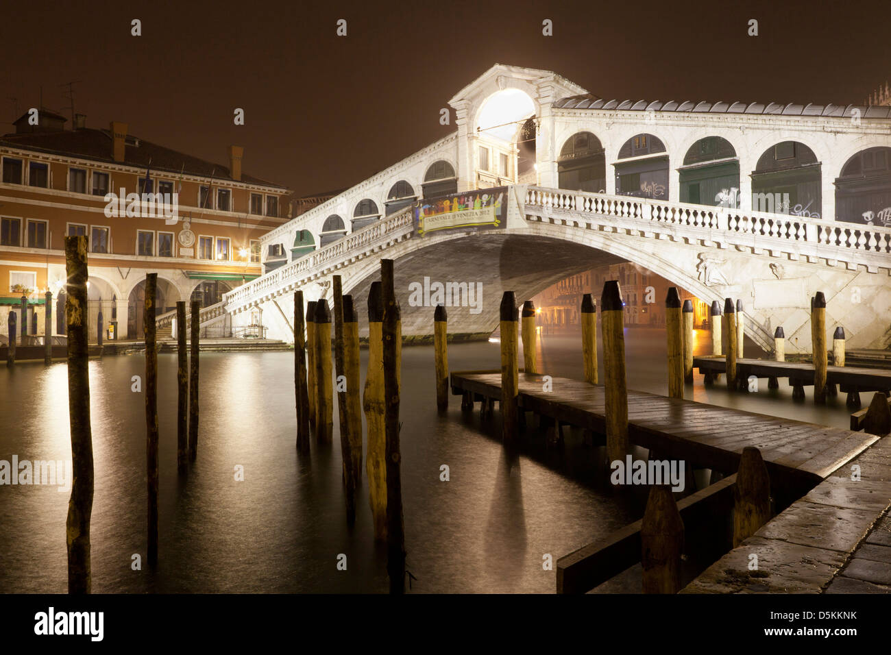 The Rialto bridge on the Grand Canal is a covered bridge  built in the 16th century. Stock Photo