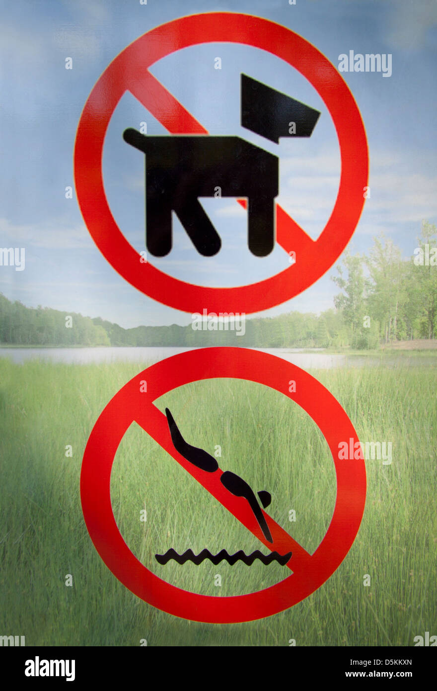 Park rules signs forbidden on a nature background Stock Photo - Alamy
