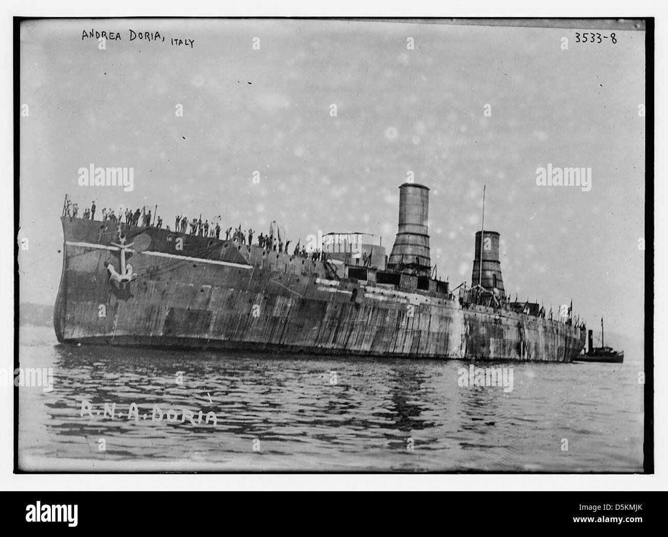 This photograph shows the Andrea Doria, a famous Italian battleship ...