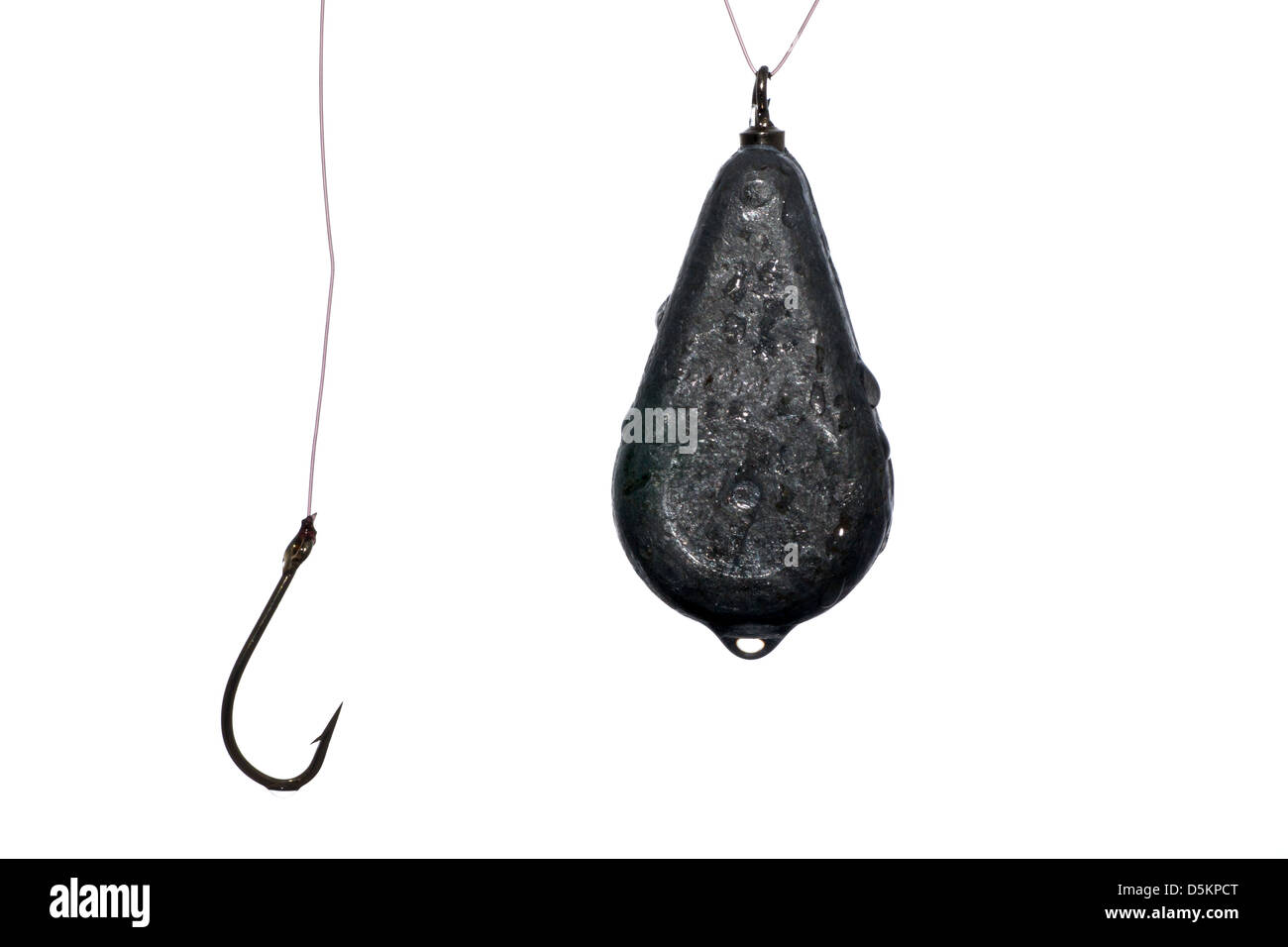 Fishing hook with line and weight dripping with water Stock Photo Alamy