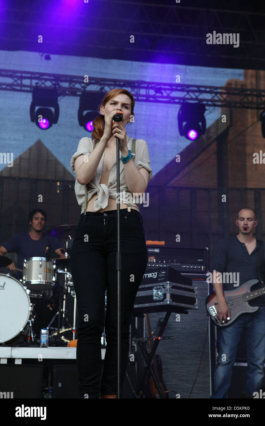 Eva Briegel performing at the fan party for german woman soccer world championship. Moenchengladbach, Germany - 26.06.2011. Stock Photo