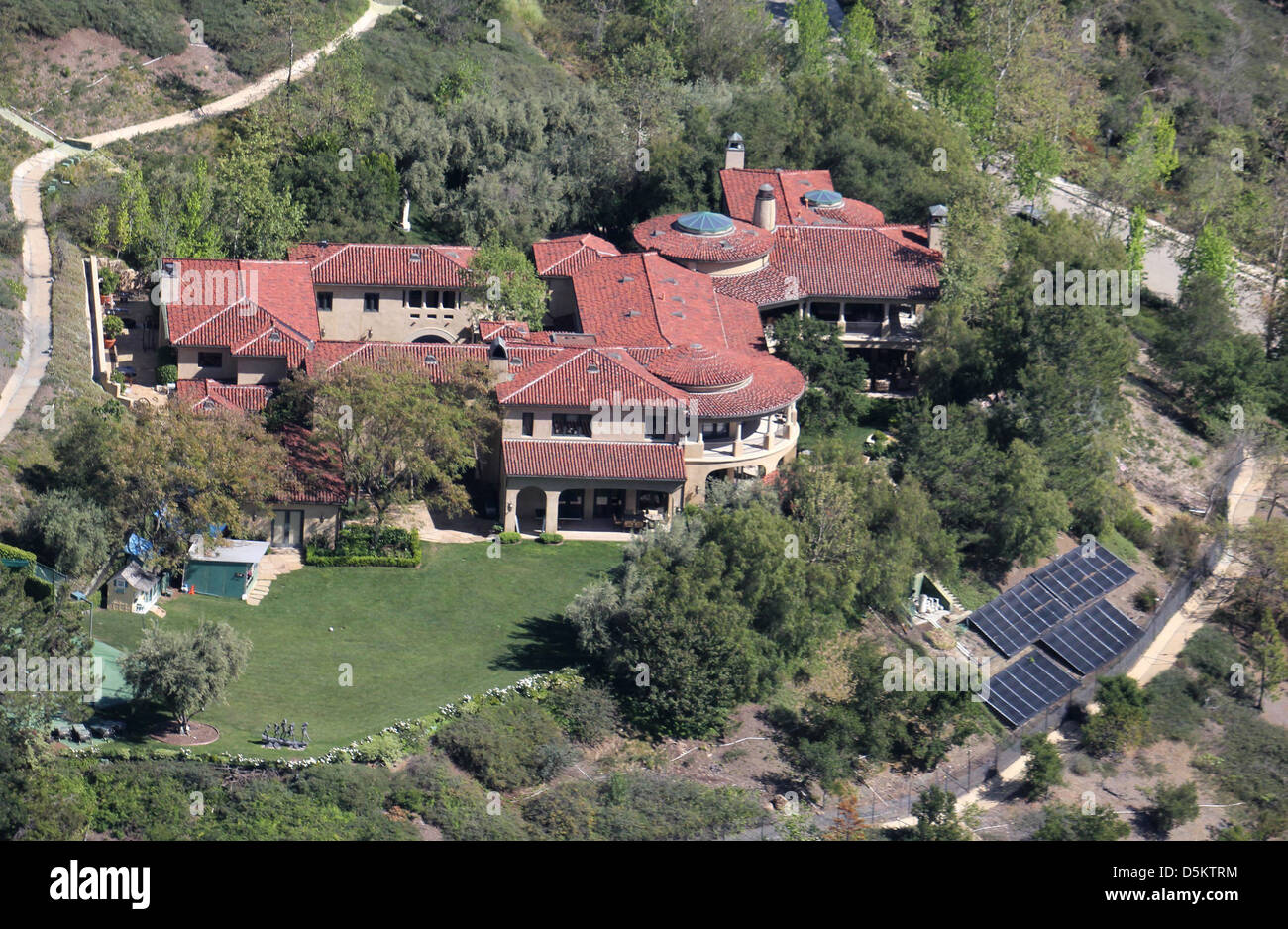 Aerial view of Arnold Schwarzenegger 's home. Los Angeles, Californa