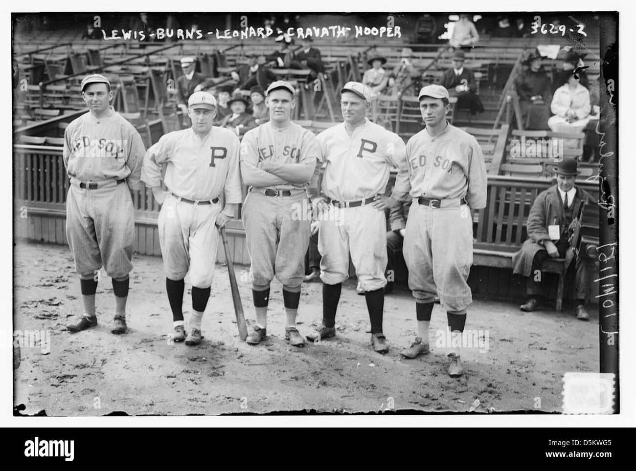 [Duffy Lewis, Dutch Leonard, & Harry Hooper of Boston AL; Ed Burns & Gavvy Cravath of Philadelphia NL (baseball)] (LOC) Stock Photo