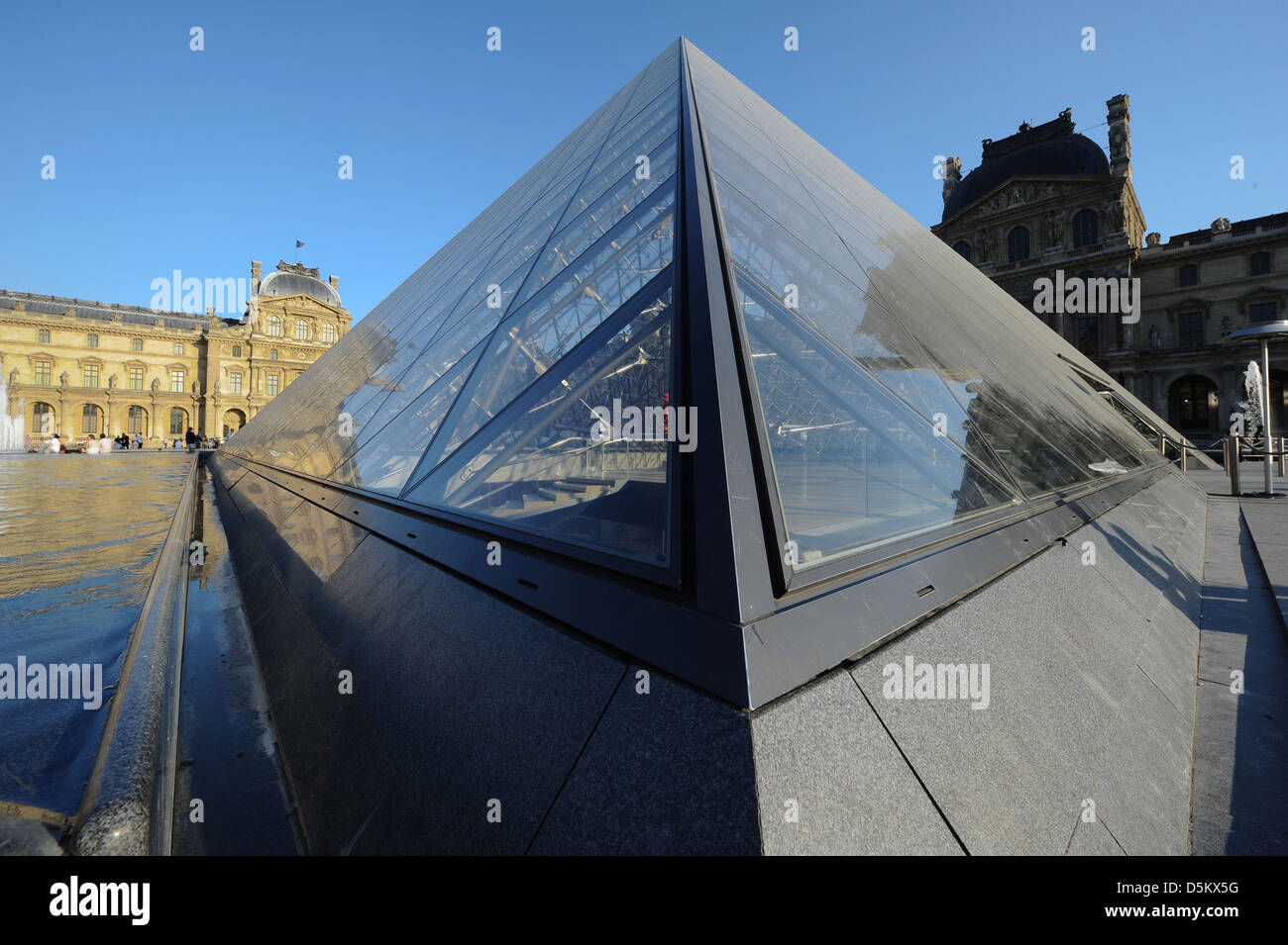 General View of Musee du Louvre and Pyramid of glass, the most visited