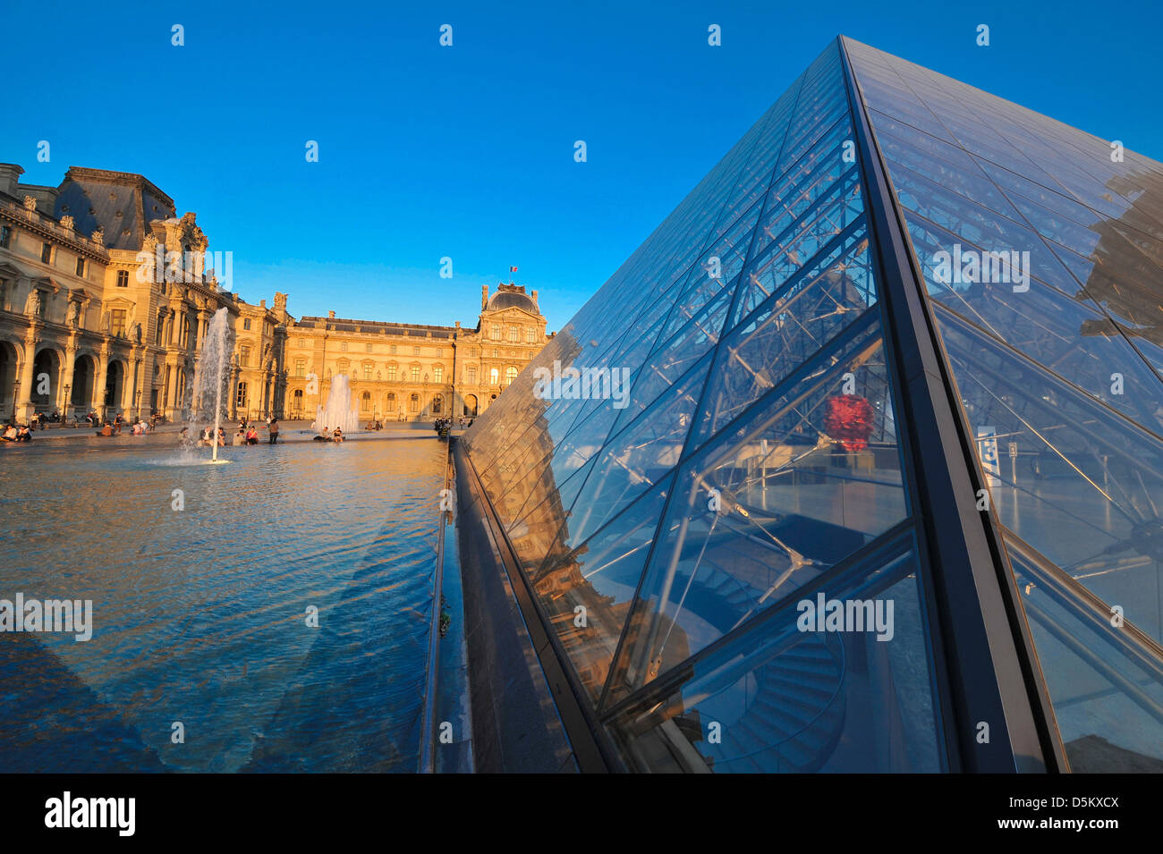 General View of Musee du Louvre and Pyramid of glass, the most visited