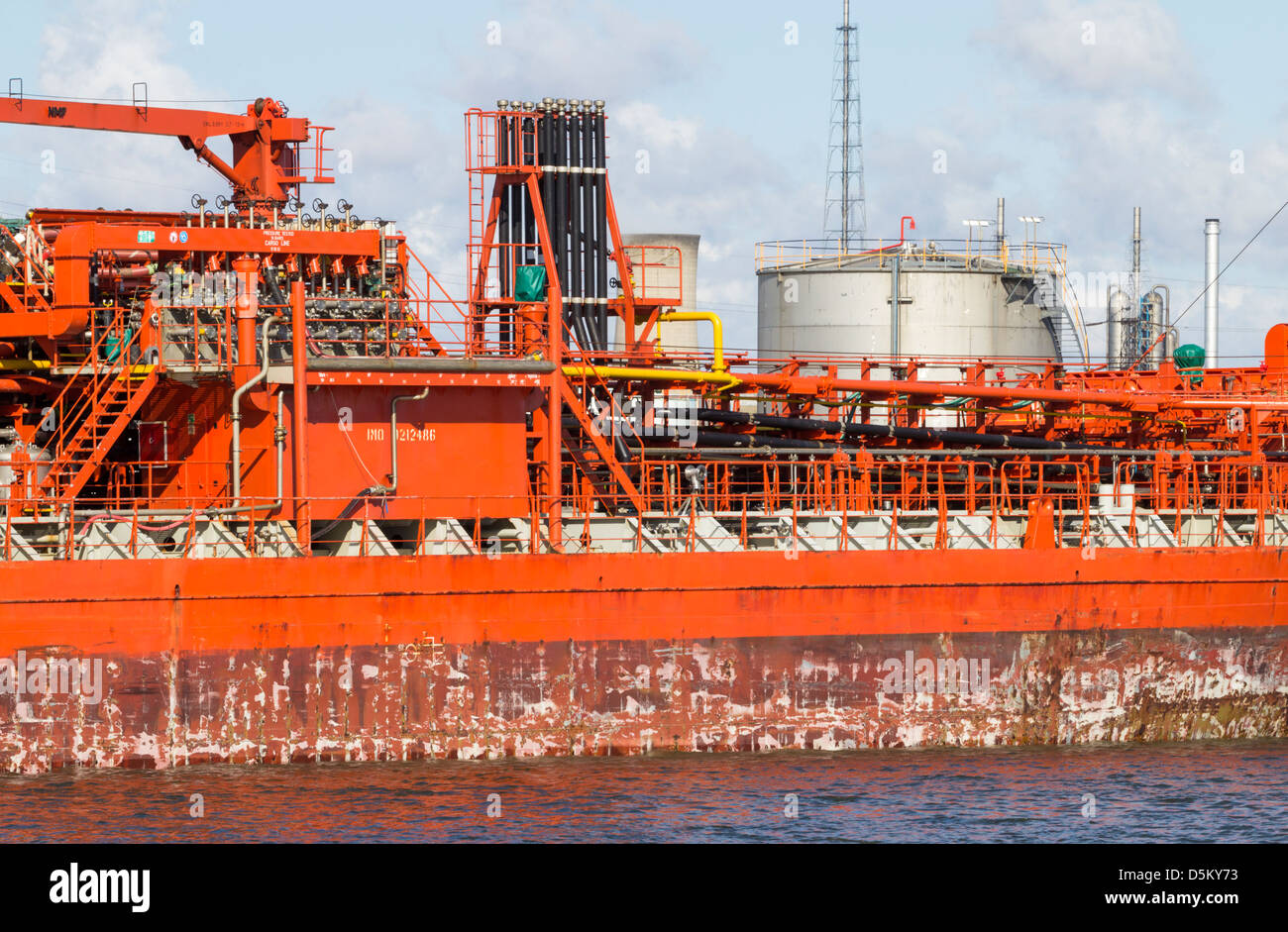 Oil tanker at Billingham oil jetty on the river Tees at Middlesbrough