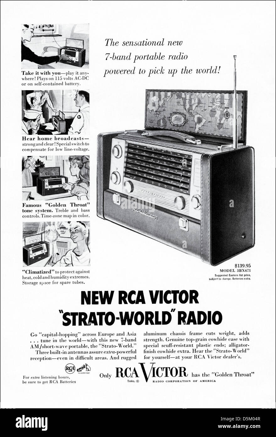 Model 3BX671 Vintage Print Ad 1954 RCA Victor Strato-World Radio