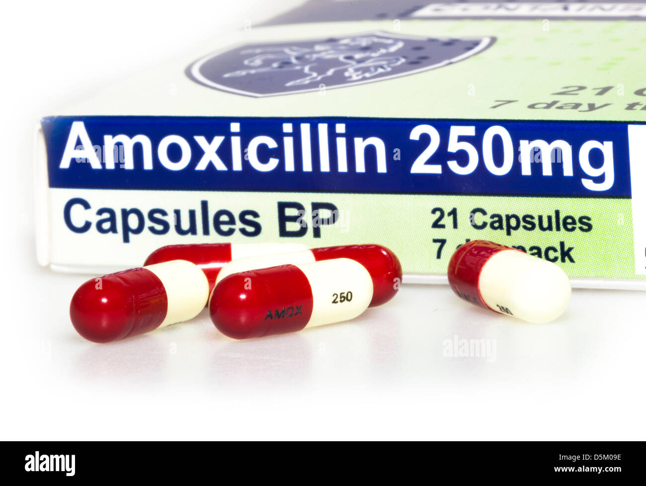 Amoxycillin 250mg capsules for penicillin treatment Stock Photo