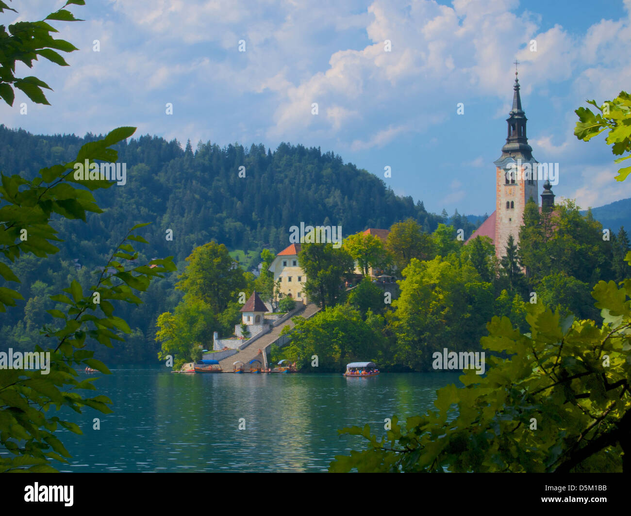 assumption of mary pilgrimage church and lake bled, bled, slovenia Stock Photo