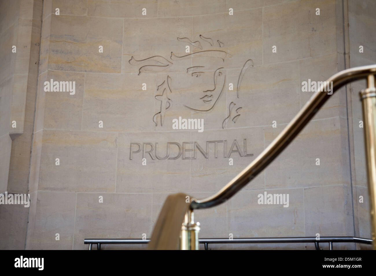 A general view of a Prudential logo outside an office in London Stock Photo