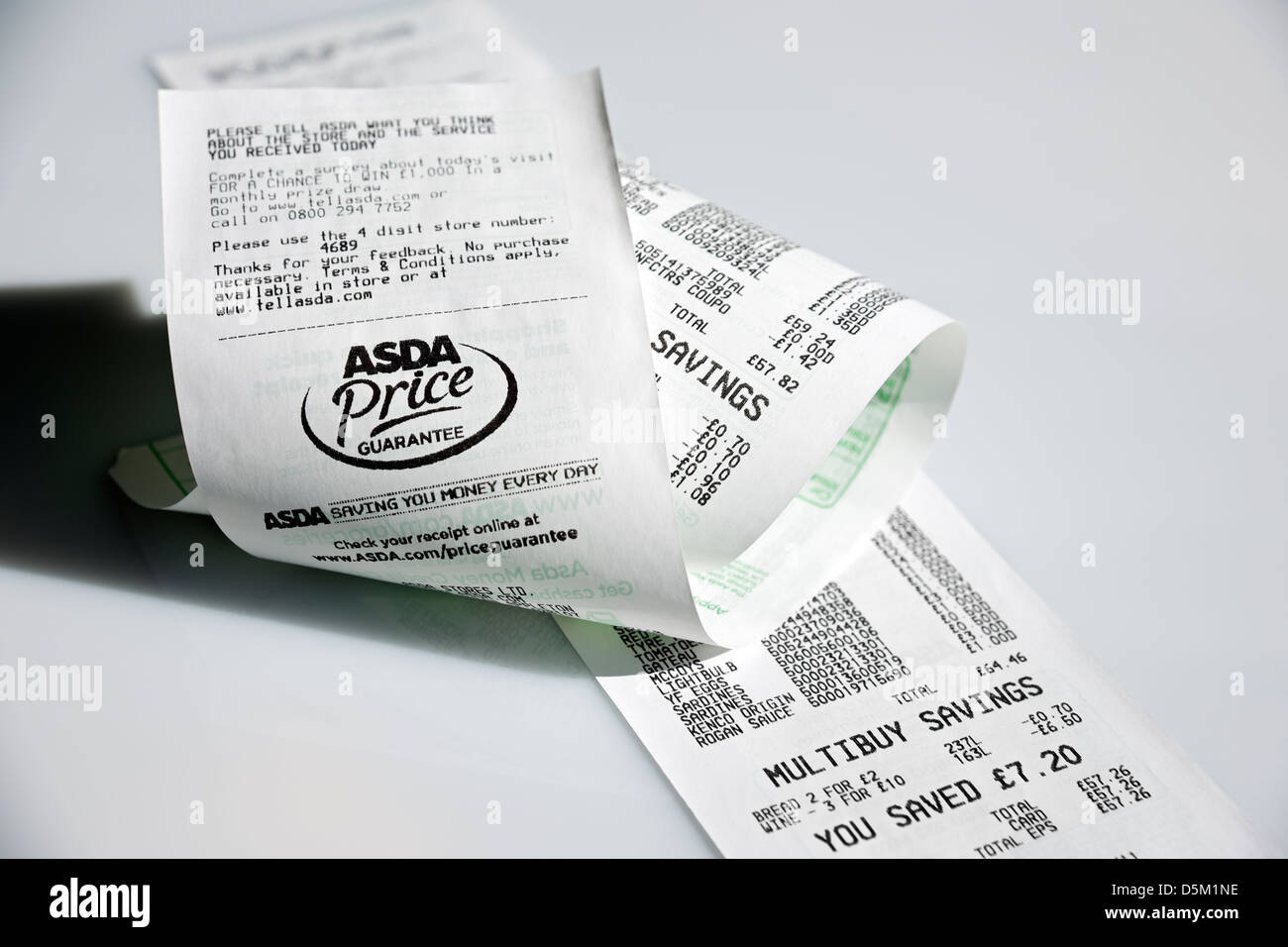 Close up of ASDA supermarket weekly shop shopping receipt store till receipts England UK United Kingdom GB Great Britain Stock Photo