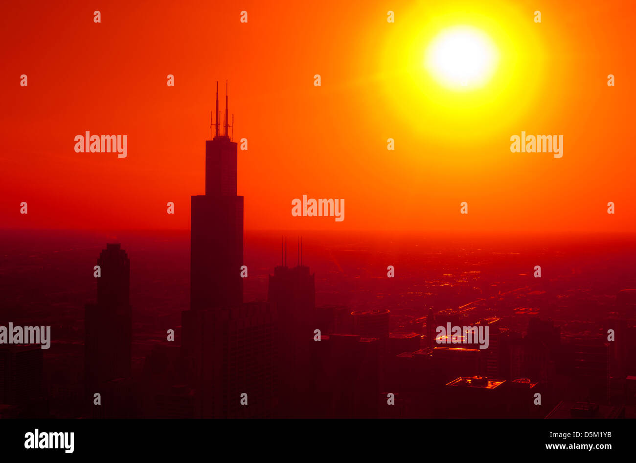 WILLIS TOWER LOOP SKYLINE FROM MID AMERICA CLUB AT THE AON CENTER DOWNTOWN CHICAGO ILLINOIS USA Stock Photo