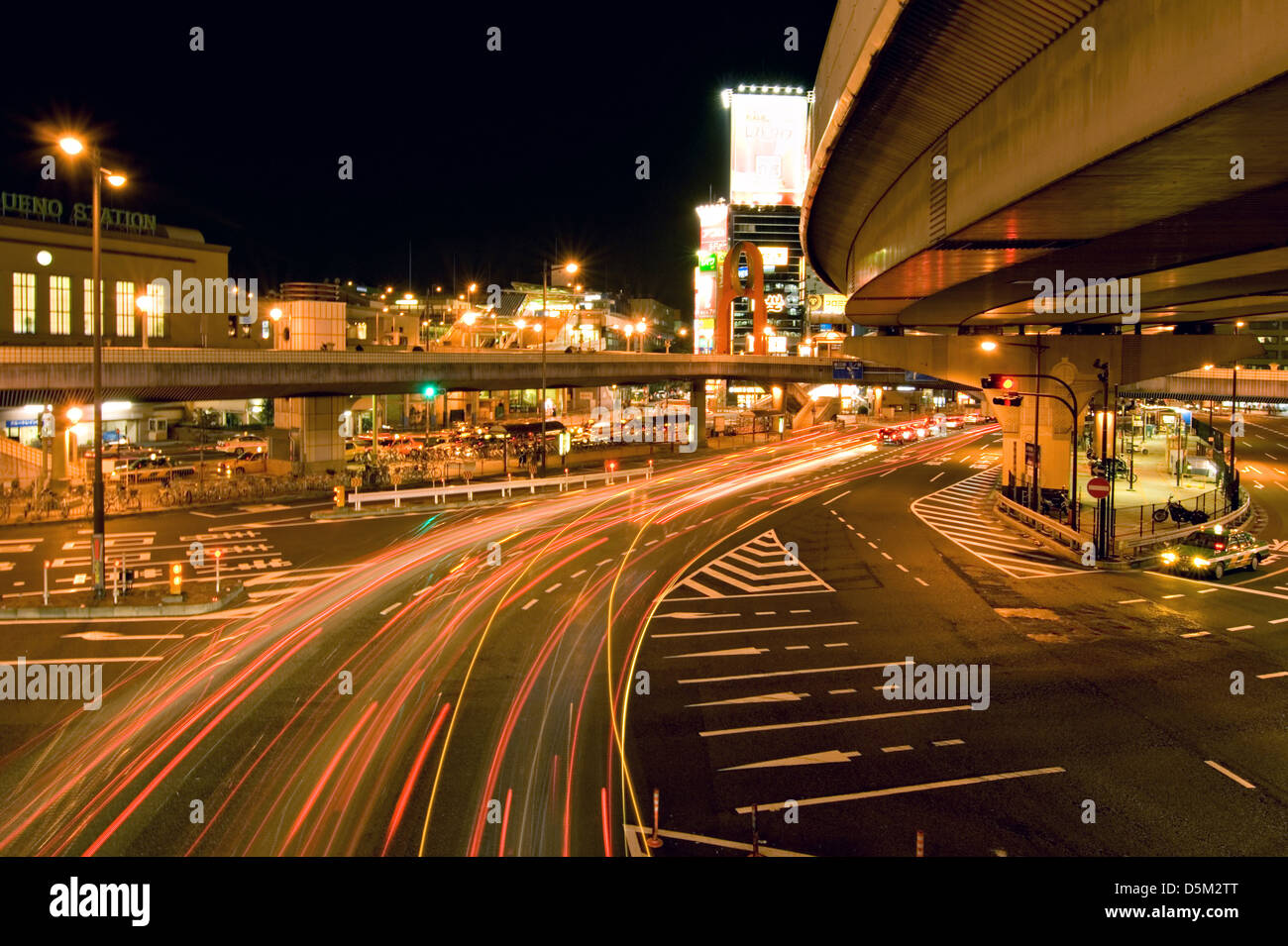 night car's traces, traffic near Ueno station, Tokyo Stock Photo