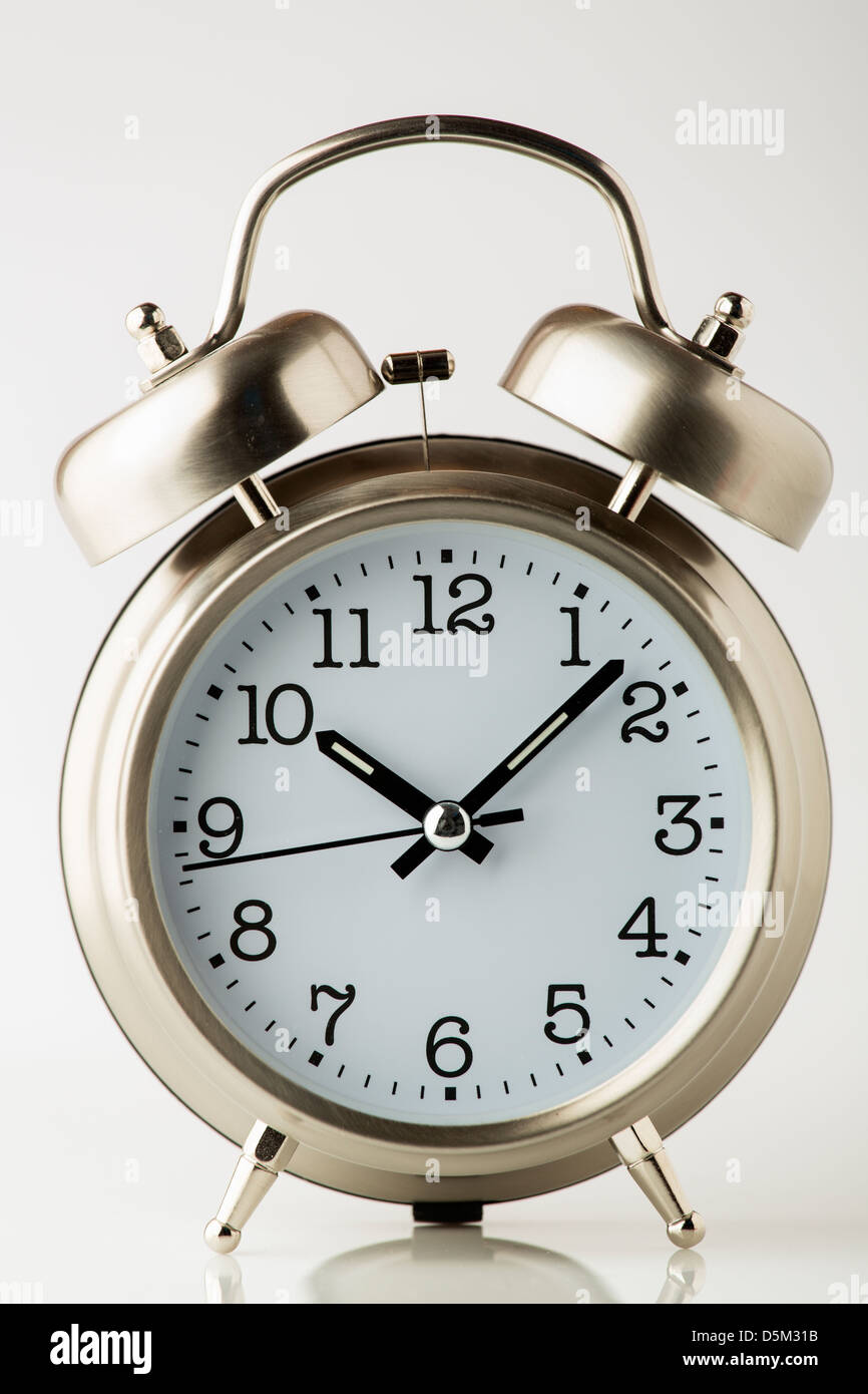 old fashion alarm clock, front view Stock Photo