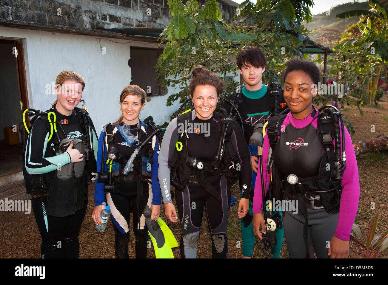 Madagascar, Nosy Be, Marodokana, Operation Wallacea, group of scuba diving students Stock Photo