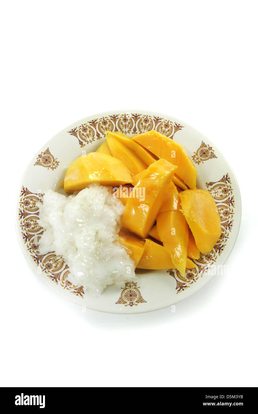 Thai Mango with Sticky Rice and Coconut Sauce Dessert Stock Photo Alamy