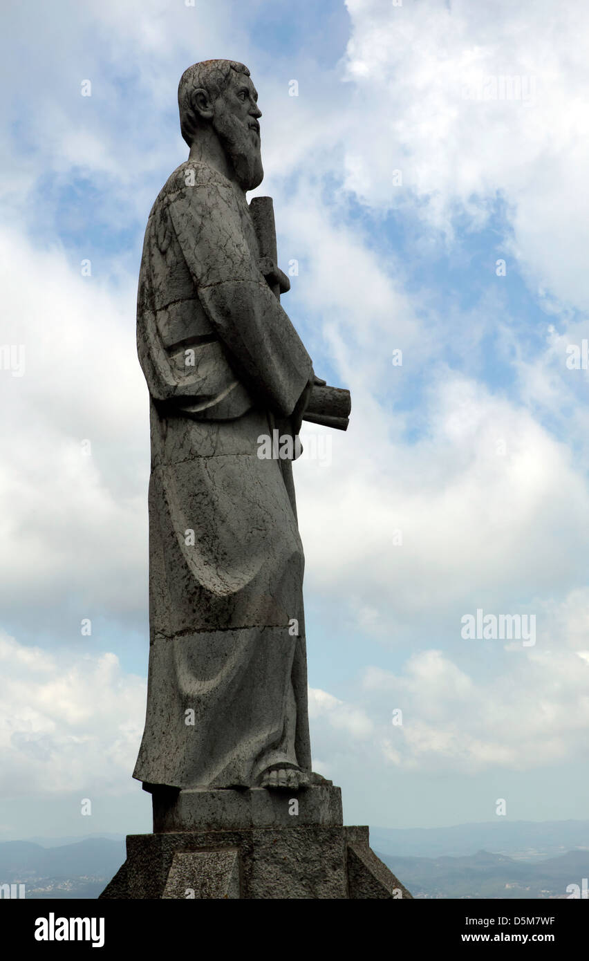 Religious Statue on the Temple de Sagrat Cor on the summit of Mount Tibidabo in Barcelona, Catalonia, Spain Stock Photo