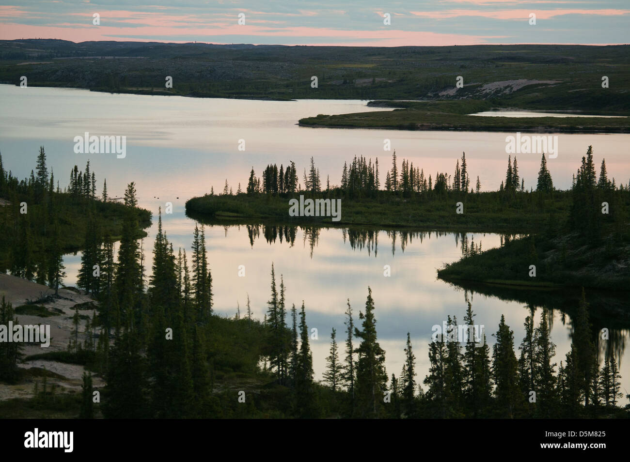 Evening at Whitefish lake in an area called The Barrenlands in the