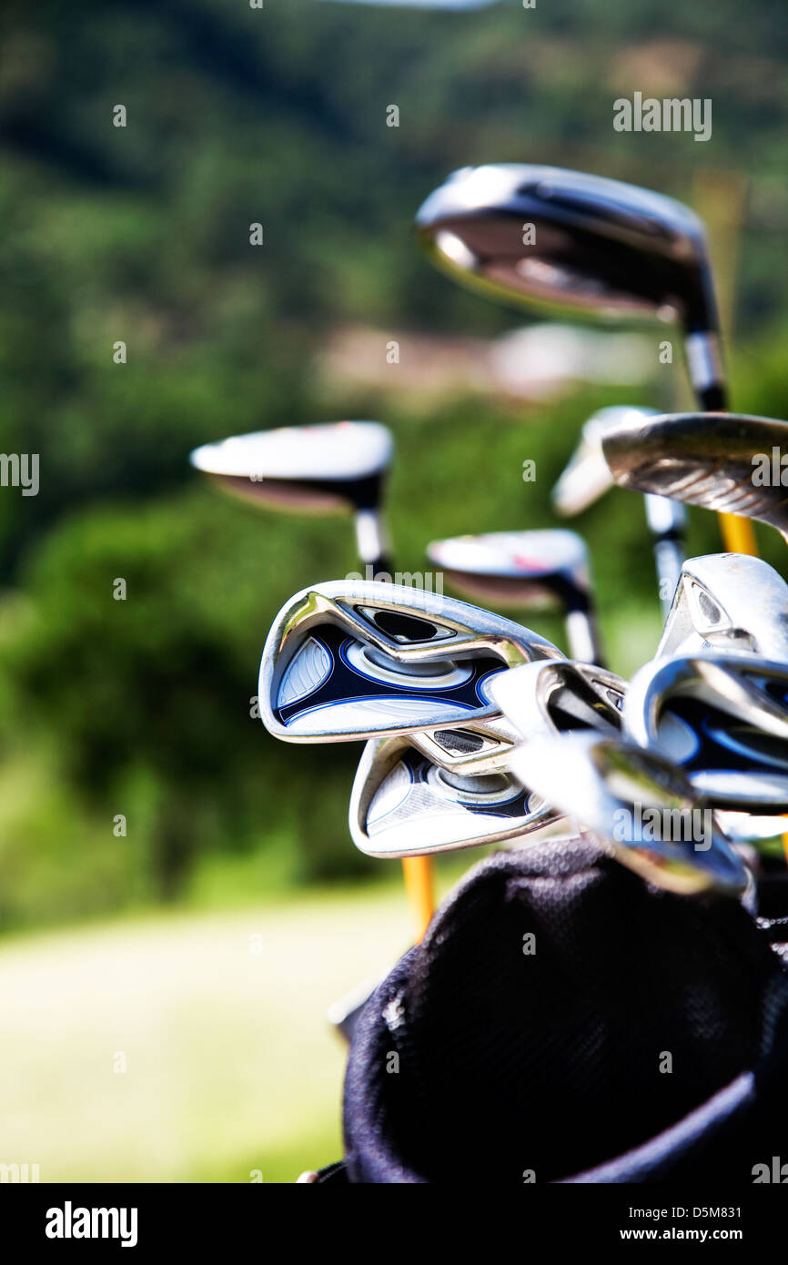 Bunch of golf clubs in the bag Stock Photo Alamy